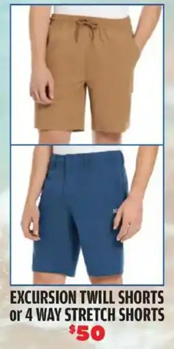 Big 5 Excursion twill shorts or 4 way stretch shorts offer