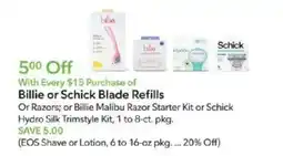 Publix Billie or Schick Blade Refills offer