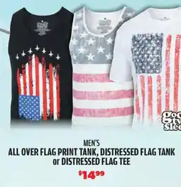 Big 5 Men's all over flag print tank, distressed flag tank or distressed flag tee offer