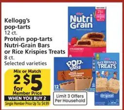 Albertsons Kellogg's pop-tarts 12 ct. Protein pop-tarts Nutri-Grain Bars or Rice Krispies Treats 8 ct offer