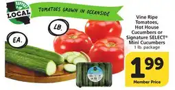 Albertsons Vine Ripe Tomatoes, Hot House Cucumbers or Signature SELECT Mini Cucumbers offer