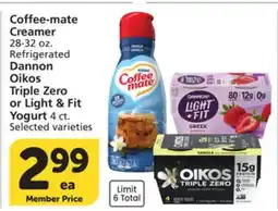 Albertsons Coffee-mate Creamer 28-32 oz. Refrigerated Dannon Oikos Triple Zero or Light & Fit Yogurt 4 ct offer