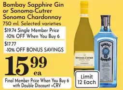 Pavilions Bombay Sapphire Gin or Sonoma-Cutrer Sonoma Chardonnay offer
