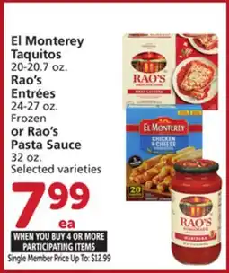 Vons El Monterey Taquitos 20-20.7 oz. Rao's Entrées 24-27 oz. Frozen or Rao's Pasta Sauce 32 oz offer