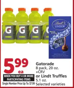 Vons Gatorade 8 pack, 20 oz. or Lindt Truffles 5.1 oz offer