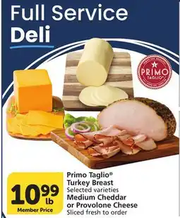 Vons Primo Taglio Turkey Breast Medium Cheddar or Provolone Cheese offer