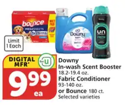 Vons Downy In-wash Scent Booster 18.2-19.4 oz. Fabric Conditioner 93-140 oz. or Bounce 180 ct offer