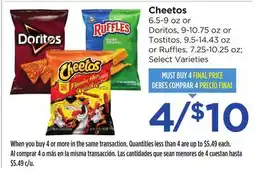 Food 4 Less Cheetos 6.5-9 oz or Doritos, 9-10.75 oz or Tostitos, 9.5-14.43 oz or Ruffles, 7.25-10.25 oz offer