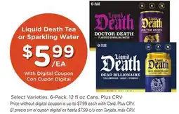 Ralphs Liquid Death Tea or Sparkling Water offer