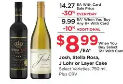 Ralphs Josh, Stella Rosa, J Lohr or Layer Cake offer