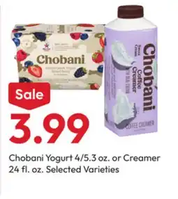 Stater Bros Chobani Yogurt 4/5.3 oz. or Creamer 24 fl. oz offer