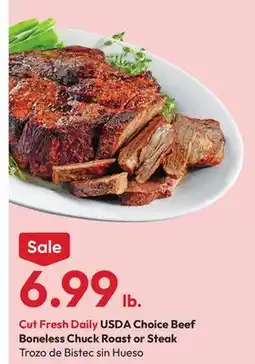 Stater Bros USDA Choice Beef Boneless Chuck Roast or Steak offer