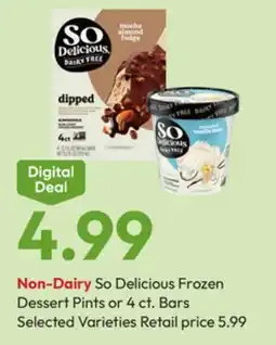 Stater Bros Non-Dairy So Delicious Frozen Dessert Pints or 4 ct. Bars offer