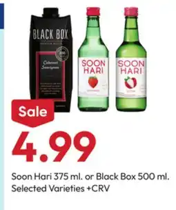 Stater Bros Soon Hari 375 ml. or Black Box 500 ml offer