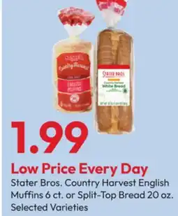 Stater Bros Stater Bros. Country Harvest English Muffins 6 ct. or Split-Top Bread 20 oz offer