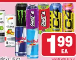 Tony’s Fresh Market Celsius, 12 oz, Red Bull, 8.4 oz, Electrolit, 21 oz, Monster, Ghost or C4, Energy Drinks, 16 oz offer