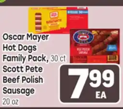 Tony’s Fresh Market Oscar Mayer Hot Dogs Family Pack, 30 ct Scott Pete Beef Polish Sausage 20 oz offer