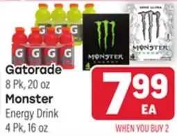 Tony’s Fresh Market Gatorade or Monster offer