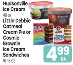 Tony’s Fresh Market Hudsonville Ice Cream, Little Debbie Oatmeal Cream Pie or Cosmic Brownie Ice Cream Sandwiches offer