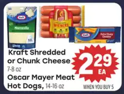 Tony’s Fresh Market Kraft Shredded or Chunk Cheese Oscar Mayer Meat Hot Dogs offer