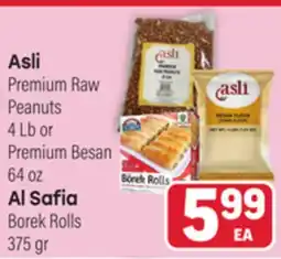 Tony’s Fresh Market Asli Premium Raw Peanuts 4 Lb or Premium Besan 64 oz Al Safia Borek Rolls 375 gr offer