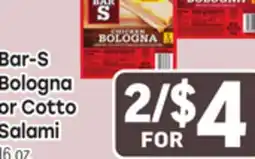 Tony’s Fresh Market Bar-S Bologna or Cotto Salami offer