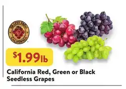 Fresh Thyme California Red, Green or Black Seedless Grapes offer