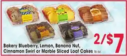 Jewel-Osco Bakery Blueberry, Lemon, Banana Nut, Cinnamon Swirl or Marble Sliced Loaf Cakes offer