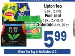 Jewel-Osco Lipton Tea 12 pk., 16.9 oz., Pure Leaf 6 pk., 16.9 oz. or Gatorade 6 pk., 20 oz offer