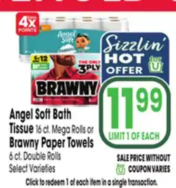 Jewel-Osco Angel Soft Bath Tissue 16 ct. Mega Rolls or Brawny Paper Towels 6 ct. Double Rolls offer