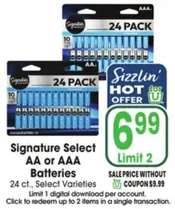 Jewel-Osco Signature Select AA or AAA Batteries offer