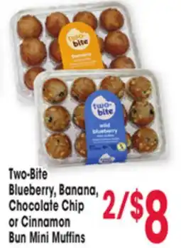 Jewel-Osco Two-Bite Blueberry, Banana, Chocolate Chip or Cinnamon Bun Mini Muffins offer