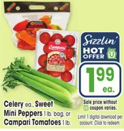 Jewel-Osco Celery ea., Sweet Mini Peppers 1 lb. bag, or Campari Tomatoes 1 lb offer