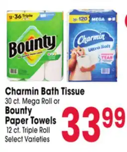 Jewel-Osco Charmin Bath Tissue 30 ct. Mega Roll or Bounty Paper Towels 12 ct. Triple Roll offer