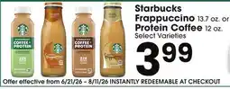 Jewel-Osco Starbucks Frappuccino 13.7 oz. or Protein Coffee 12 oz offer