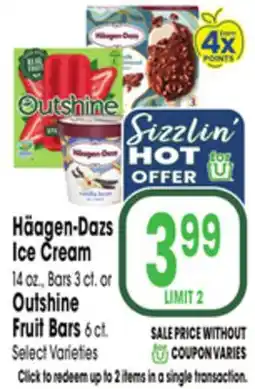 Jewel-Osco Häagen-Dazs Ice Cream 14 oz., Bars 3 ct. or Outshine Fruit Bars 6 ct offer