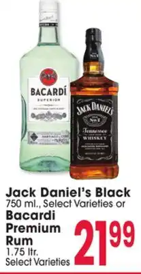 Jewel-Osco Jack Daniel's Black Premium Rum or Bacardi Superior Premium Rum offer