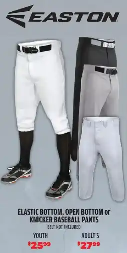 Big 5 Easton elastic bottom, open bottom or knicker baseball pants offer