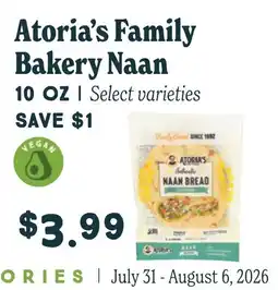 Market of Choice Atoria's Family Bakery Naan offer