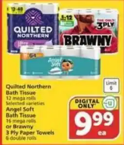 Albertsons Quilted Northern Bath Tissue or Angel Soft Bath Tissue or Brawny 3 Ply Paper Towels offer