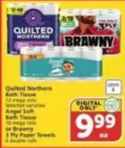 Albertsons Quilted Northern Bath Tissue or Angel Soft Bath Tissue or Brawny 3 Ply Paper Towels offer
