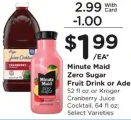 Pick'n Save Minute Maid Zero Sugar Fruit Drink or Ade offer