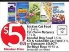 Albertsons Friskies Cat Food, Cat Chow Naturals, Beneful Dog Food, Kit & Kaboodle Cat Food, Signature SELECT Garbage Bags offer