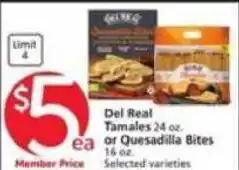 Albertsons Del Real Tamales or Quesadilla Bites offer