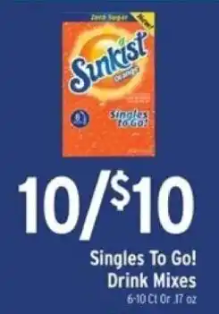 Brookshire's Sunkist Singles To Go! Drink Mixes offer