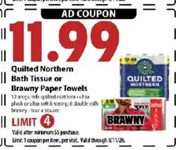 Festival Foods Quilted Northern Bath Tissue or Brawny Paper Towels offer