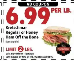 Festival Foods Kretschmar Regular or Honey Ham Off the Bone offer