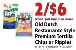 Festival Foods Old Dutch Restaurant Style Premium Tortilla Chips or Ripples offer