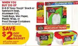 H-E-B H-E-B Texas Tough Snack or Sandwich Bags, Aluminum Foil, Trash Bags, Wax Paper, Plastic Wrap, or Food Storage Containers offer