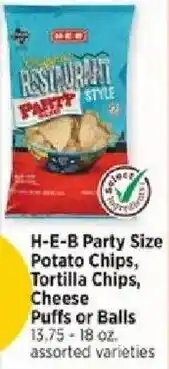 H-E-B H-E-B Party Size Potato Chips, Tortilla Chips, Cheese Puffs or Balls offer